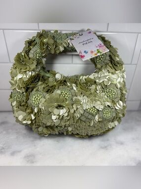 Viral New Release Green Floral Beaded Handbag Handcrafted In India NWT